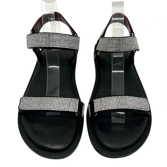 Staud Betty Rhinestone Black Leather Sporty Outdoor Sandals Womens 40 - Picture 5 of 14